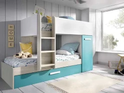 Stapelbed Met Slaaplade En Opbergruimtes 3 X 90 X 190 Cm - Wit, Naturel En Blauw - Anthony-Vente-unique Hot