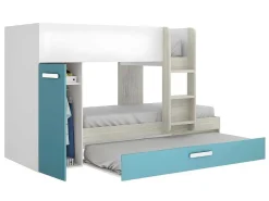 Stapelbed Met Slaaplade En Opbergruimtes 3 X 90 X 190 Cm - Wit, Naturel En Blauw - Anthony-Vente-unique Hot