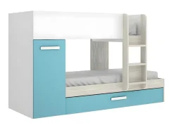 Stapelbed Met Slaaplade En Opbergruimtes 3 X 90 X 190 Cm - Wit, Naturel En Blauw - Anthony-Vente-unique Hot