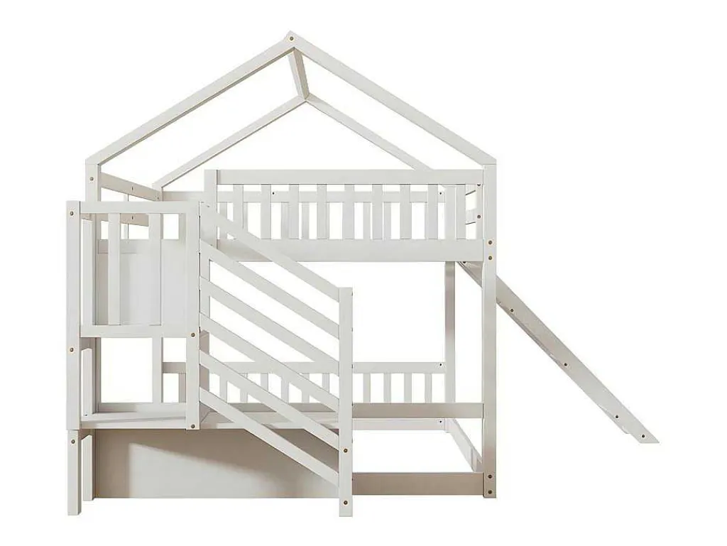 Stapelbed Voor Kinderen 140X200Cm - Met Opbergtrap En Glijbaan - Wit-ModernLuxe Online