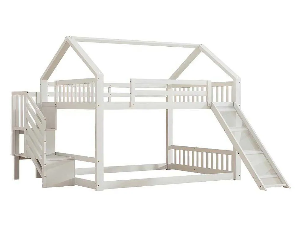 Stapelbed Voor Kinderen 140X200Cm - Met Opbergtrap En Glijbaan - Wit-ModernLuxe Online