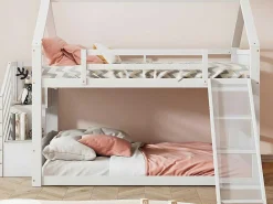 Stapelbed Voor Kinderen 140X200Cm - Met Opbergtrap En Glijbaan - Wit-ModernLuxe Online