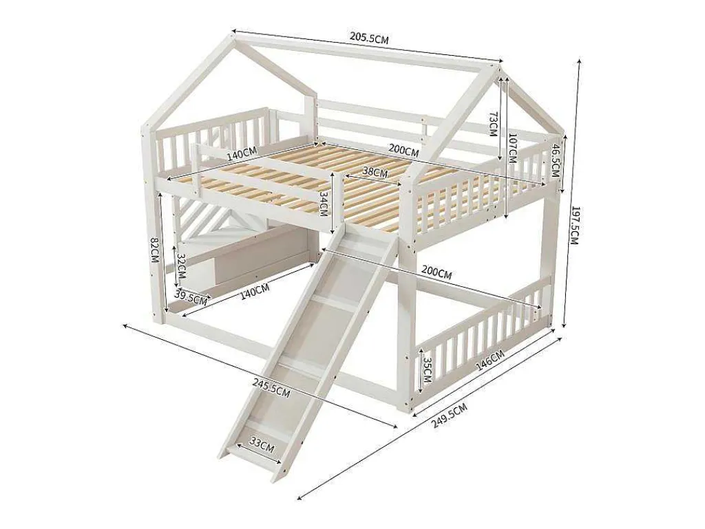 Stapelbed Voor Kinderen 140X200Cm - Met Opbergtrap En Glijbaan - Wit-ModernLuxe Online