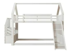 Stapelbed Voor Kinderen 140X200Cm - Met Opbergtrap En Glijbaan - Wit-ModernLuxe Online