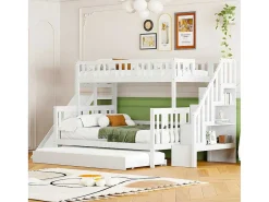 Stapelbed 90X200 + 140X200 Cm - Massief Hout - Met Glijbaan, Plank En Onderschuifbed - Wit-ModernLuxe Outlet