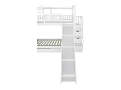 Stapelbed 90X200Cm - Grenenhout En Mdf Structuur - Met Glijbaan En Opbergtrap - Een Grote Lade Onder Het Bed - Wit-ModernLuxe Best