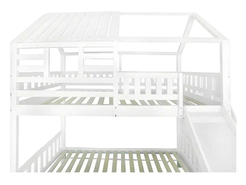 Stapelbed 90X200Cm - Grenenhout En Mdf Structuur - Met Glijbaan En Opbergtrap - Een Grote Lade Onder Het Bed - Wit-ModernLuxe Best