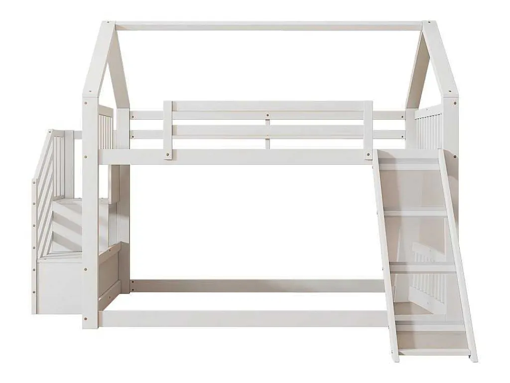 Stapelbedden 140 X 200 Cm - Mdf Hout - Opbergtrap En Glijbaan - Wit-Vente-unique Hot