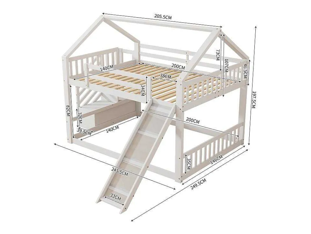 Stapelbedden 140 X 200 Cm - Mdf Hout - Opbergtrap En Glijbaan - Wit-Vente-unique Hot