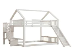 Stapelbedden 140 X 200 Cm - Mdf Hout - Opbergtrap En Glijbaan - Wit-Vente-unique Hot