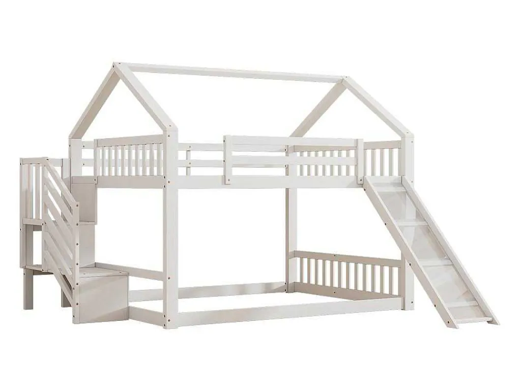 Stapelbedden 140 X 200 Cm - Mdf Hout - Opbergtrap En Glijbaan - Wit-Vente-unique Hot