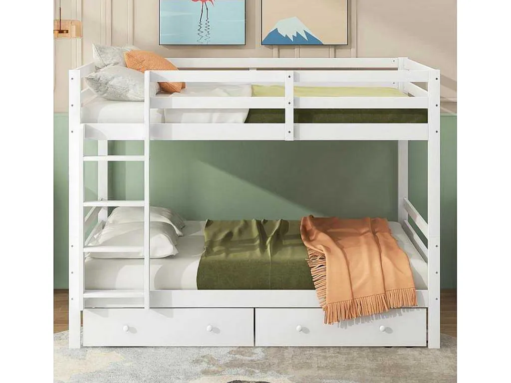Stapelbedden 140 X 200 Cm Met 2 Grote Lades - Leuning En Trap - Mdf Hout - Grijs-Vente-unique Discount