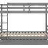 Stapelbedden 140 X 200 Cm Met Onderschuifbed 90 X 200 Cm - Balustrade En Trap - Mdf Hout - Grijs-Vente-unique Discount