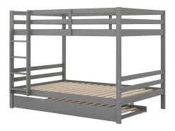 Stapelbedden 140 X 200 Cm Met Onderschuifbed 90 X 200 Cm - Balustrade En Trap - Mdf Hout - Grijs-Vente-unique Discount