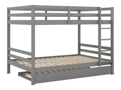 Stapelbedden 140 X 200 Cm Met Onderschuifbed 90 X 200 Cm - Balustrade En Trap - Mdf Hout - Grijs-Vente-unique Discount