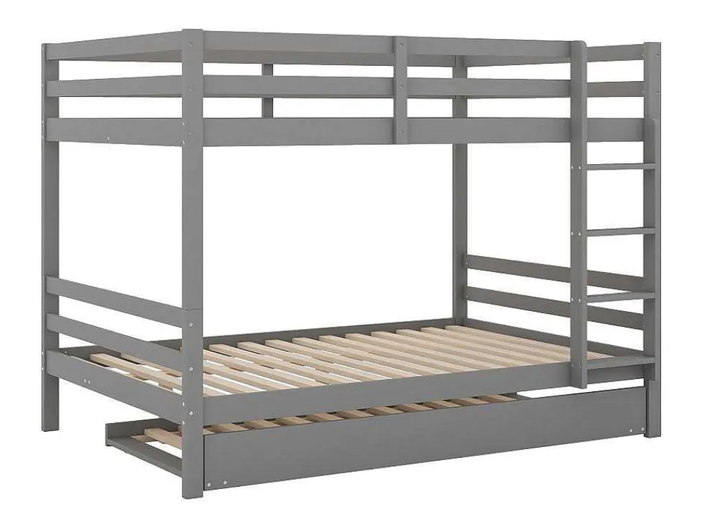 Stapelbedden 140 X 200 Cm Met Onderschuifbed 90 X 200 Cm - Balustrade En Trap - Mdf Hout - Grijs-Vente-unique Discount