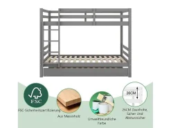Stapelbedden 140 X 200 Cm Met Onderschuifbed 90 X 200 Cm - Balustrade En Trap - Mdf Hout - Grijs-Vente-unique Discount