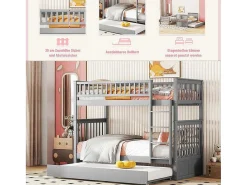 Stapelbedden 2 X 90 X 200 Cm + Onderschuifbed 90 X 190 Cm - Mdf Hout - Grijs - Anthony-Vente-unique Best
