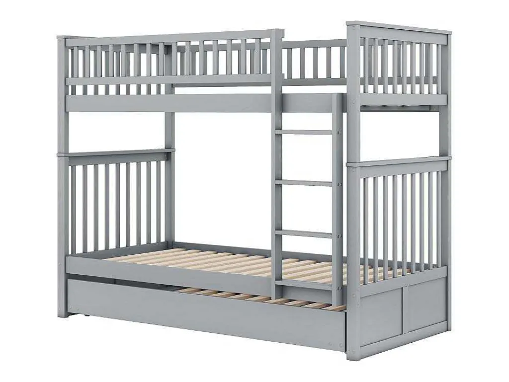 Stapelbedden 2 X 90 X 200 Cm + Onderschuifbed 90 X 190 Cm - Mdf Hout - Grijs - Anthony-Vente-unique Best