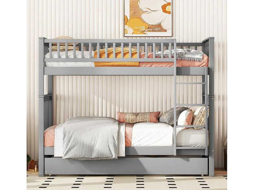 Stapelbedden 2 X 90 X 200 Cm + Onderschuifbed 90 X 190 Cm - Mdf Hout - Grijs - Anthony-Vente-unique Best