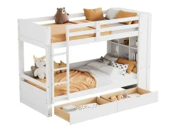 Stapelbedden 2 X 90 X 200 Cm Voor Kinderen - 2 Laden + 6 Vakken + Planken - Mdf Hout - Wit-Vente-unique Hot