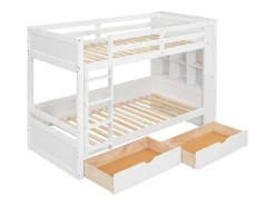 Stapelbedden 2 X 90 X 200 Cm Voor Kinderen - 2 Laden + 6 Vakken + Planken - Mdf Hout - Wit-Vente-unique Hot