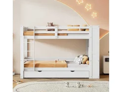 Stapelbedden 2 X 90 X 200 Cm Voor Kinderen - 2 Laden + 6 Vakken + Planken - Mdf Hout - Wit-Vente-unique Hot