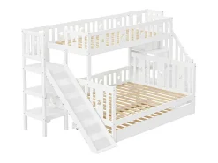 Stapelbedden Met Glijbaan En Planken, Onderschuifbed - 2 X 90 X 200 Cm + 140 X 200 Cm - Wit - Anthony-Vente-unique Hot