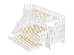 Stapelbedden Met Glijbaan En Planken, Onderschuifbed - 2 X 90 X 200 Cm + 140 X 200 Cm - Wit - Anthony-Vente-unique Hot