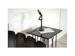 Stone Bijzettafel 40X40 Cm Glas Zwart Marmor Decor.-Furniture Fashion