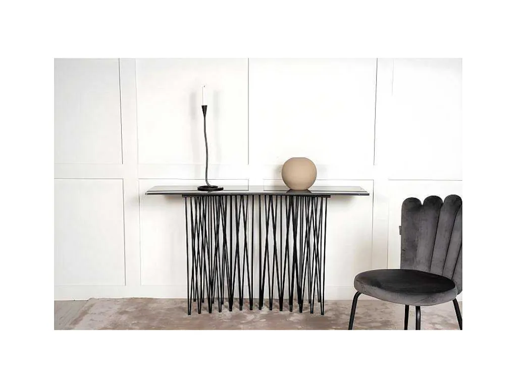 Stone Sidetable 37X130 Cm Glas Zwart Marmor Decor.-Furniture Fashion