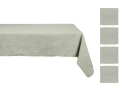 Tafelkleed + 4 Katoenen Servetten - Beige Rand - Groen - 140 X 240 Cm - Loania-OZAIA New
