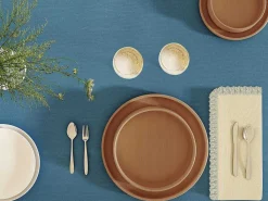 Tafelkleed + 4 Servetten Met Franjes - Katoen - Blauw - 140 X 240 Cm - Pola-OZAIA Outlet