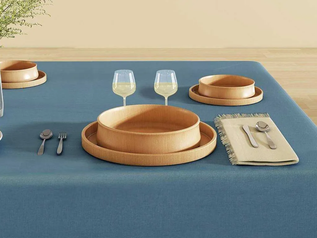 Tafelkleed + 4 Servetten Met Franjes - Katoen - Blauw - 140 X 240 Cm - Pola-OZAIA Outlet