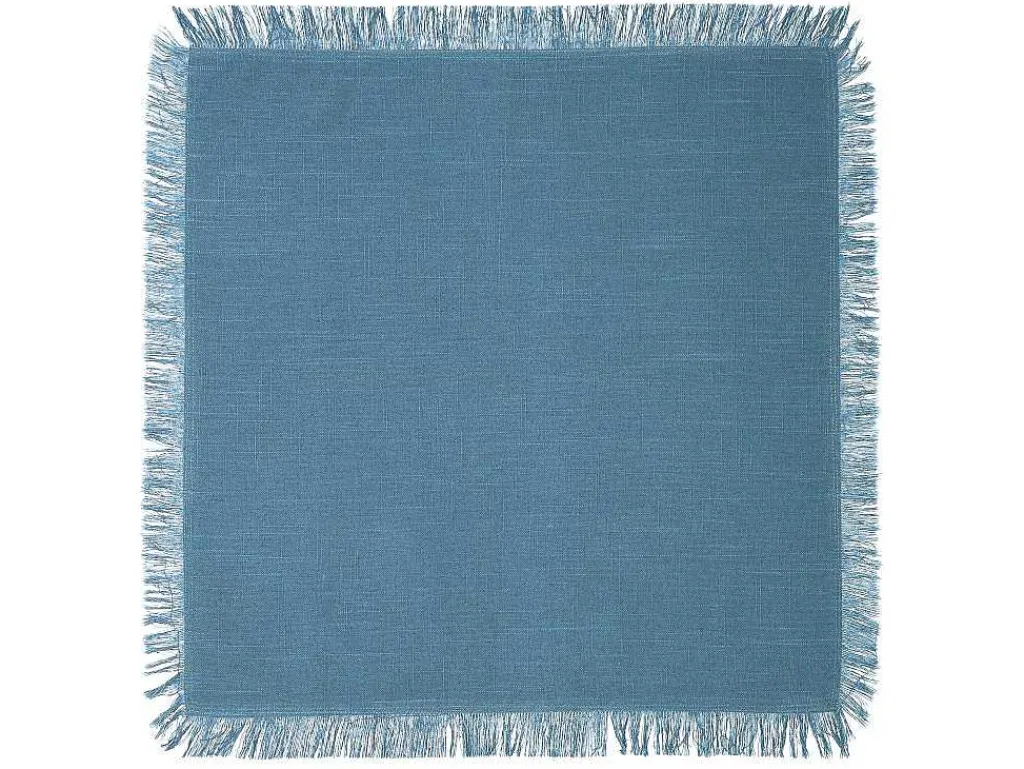 Tafelkleed + 4 Servetten Met Franjes - Katoen - Blauw - 140 X 240 Cm - Pola-OZAIA Outlet
