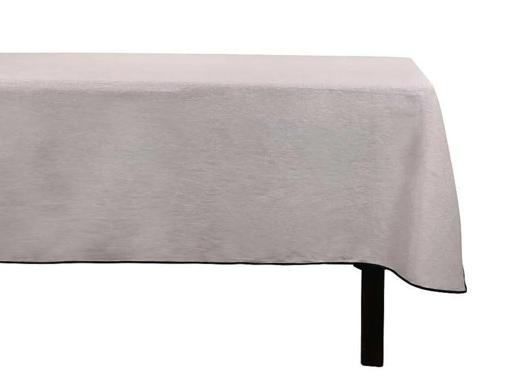 Tafellaken Van Katoen En Linnen Met Zwarte Rand - 170 X 250 Cm - Taupegrijs - Borina-OZAIA Best