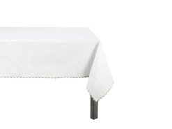 Tafellaken Van Katoen Met Beige Rand - 140 X 240 Cm - Wit - Loania-OZAIA Clearance