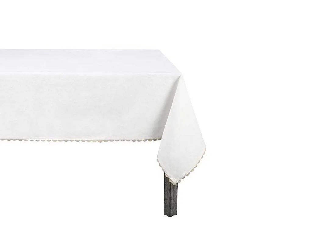 Tafellaken Van Katoen Met Beige Rand - 140 X 240 Cm - Wit - Loania-OZAIA Clearance