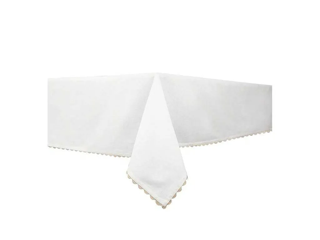 Tafellaken Van Katoen Met Beige Rand - 140 X 240 Cm - Wit - Loania-OZAIA Clearance