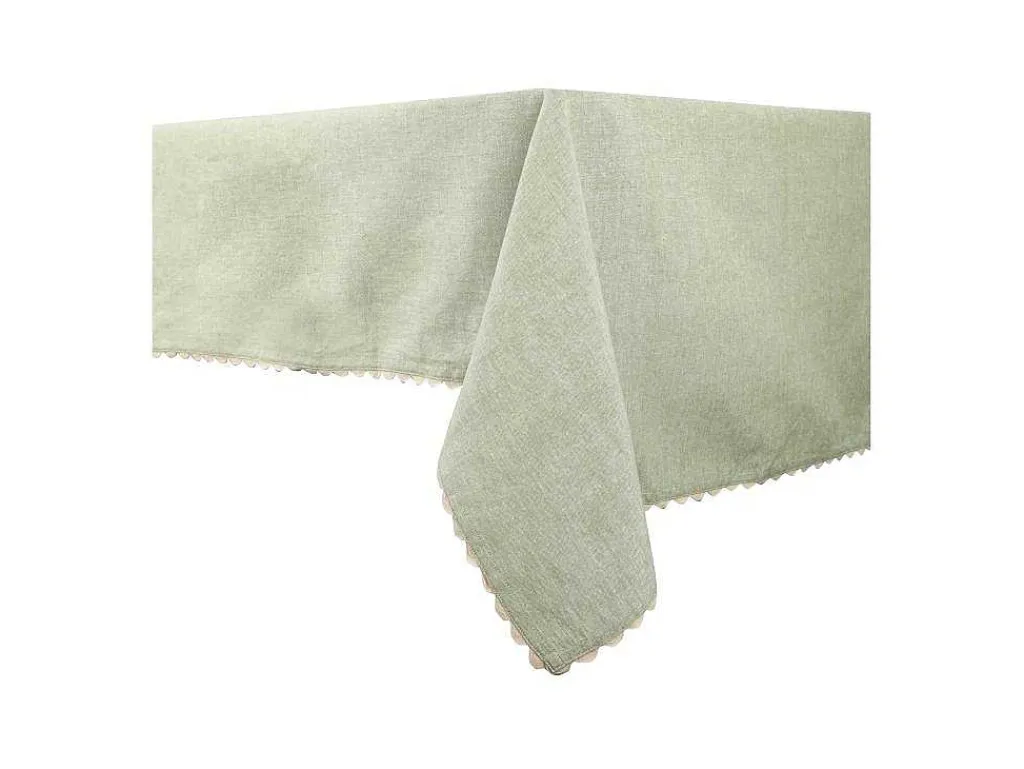 Tafellaken Van Katoen Met Beige Rand - 140 X 240 Cm - Groen - Loania-OZAIA Clearance