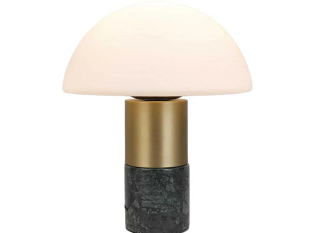 Tafellamp Champignon Van Marmer, Metaal En Glas - D30 X H35 Cm - Wit En Goudkleurig - Langford-OZAIA Discount