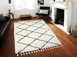 Tapijt Berberstijl Marcus - 100% Wol - 120 X 170 Cm - Beige En Zwart-OZAIA Discount