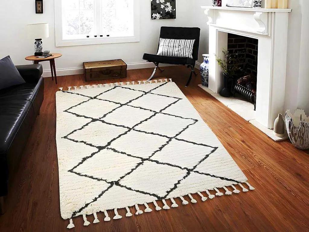 Tapijt Berberstijl Marcus - 100% Wol - 120 X 170 Cm - Beige En Zwart-OZAIA Discount