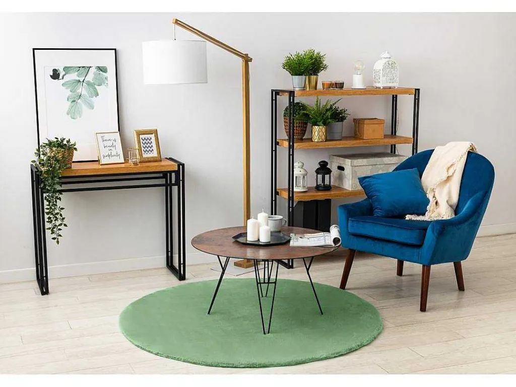 Tapijt Bunny Rond Groen Imitatie Konijnenvacht Cercle 80 Cm-RugsX Discount