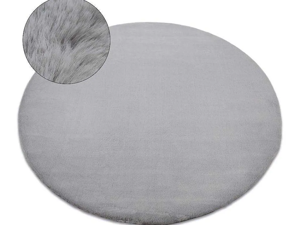 Tapijt Bunny Rond Zilver Imitatie Konijnenvacht Cercle 100 Cm-RugsX Discount