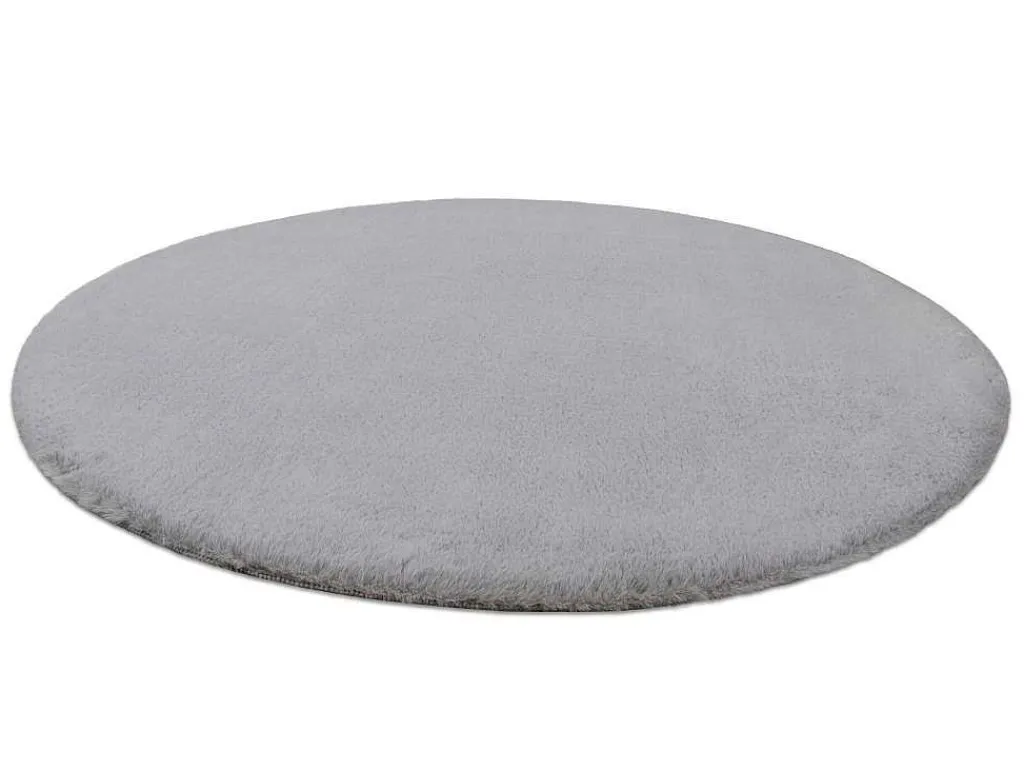 Tapijt Bunny Rond Zilver Imitatie Konijnenvacht Cercle 160 Cm-RugsX Discount