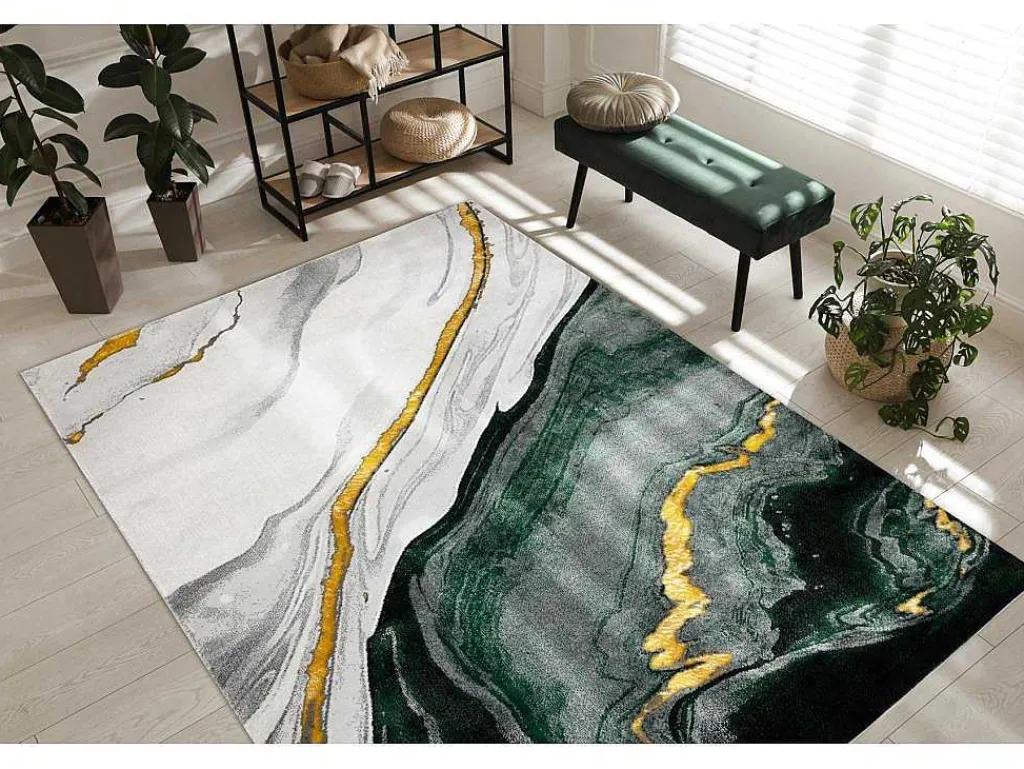 Tapijt Emerald Exclusief 1017 Glamour, Stijlvol Marmer Fles Groen / Go 140X190 Cm-RugsX Sale