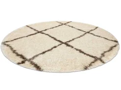 Tapijt Fluffy 2373 Cirkel Shaggy Latwerk Room / Beige Cercle 160 Cm-RugsX Discount