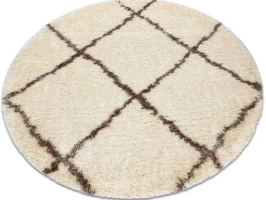 Tapijt Fluffy 2373 Cirkel Shaggy Latwerk Room / Beige Cercle 160 Cm-RugsX Discount