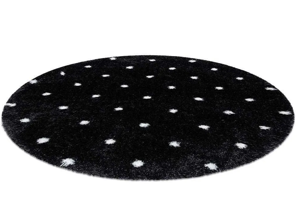 Tapijt Fluffy 2370 Cirkel, Shaggy Stippen Antraciet / Wit Cercle 160 Cm-RugsX
